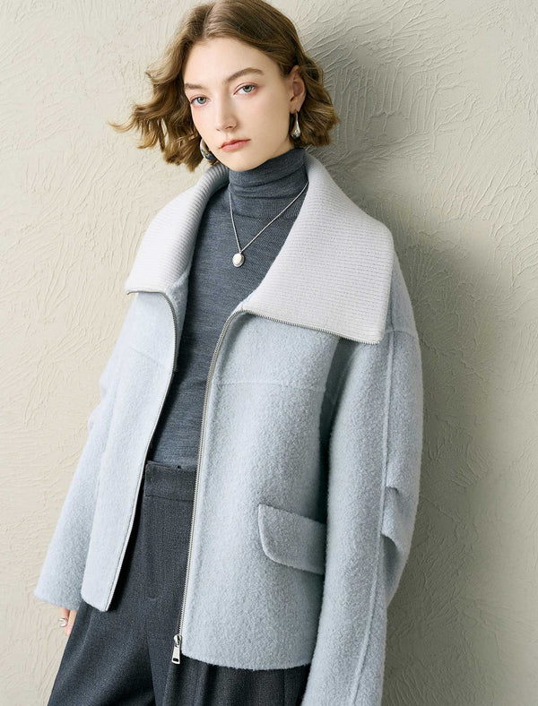 Wool-Alpaca Blend Zip Front Cropped Jacket