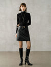 Belted High Waist Black PU Leather A-Line Mini Skirt