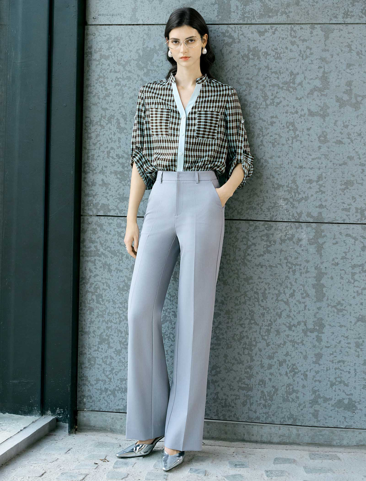 High-Rise Wide Flare Dress Pants