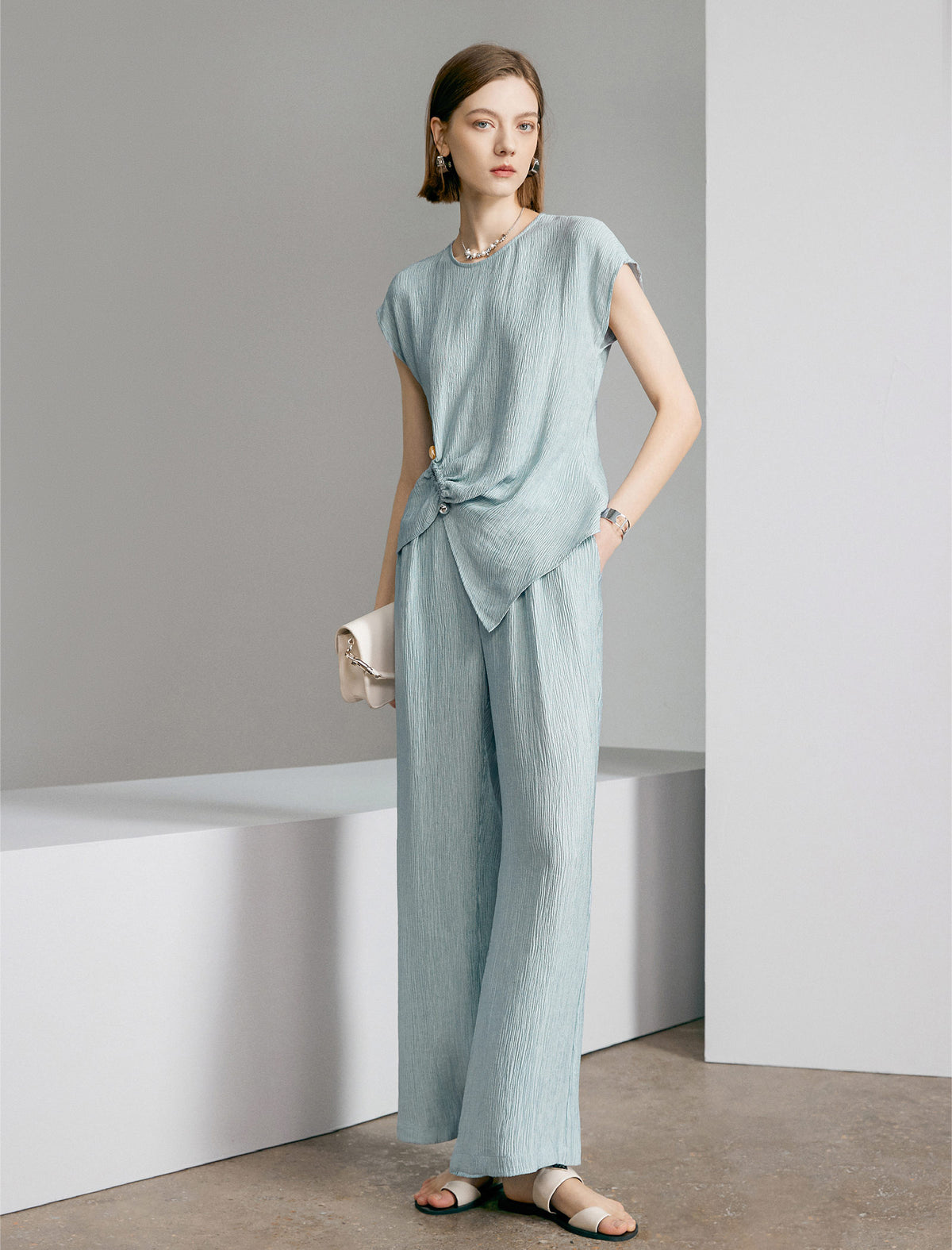 Crinkle Satin‑Feel Wide‑Leg Air Pants