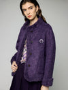 Wool Blend Contrast-Trim Button-Front Cropped Jacket
