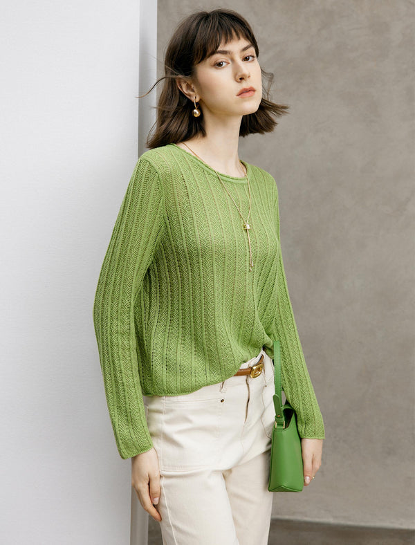 Ribbed Pattern Long Sleeve Knit Top