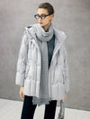 Hooded Seamless-Quilted Zip-Front Mid-Length Puffer Coat