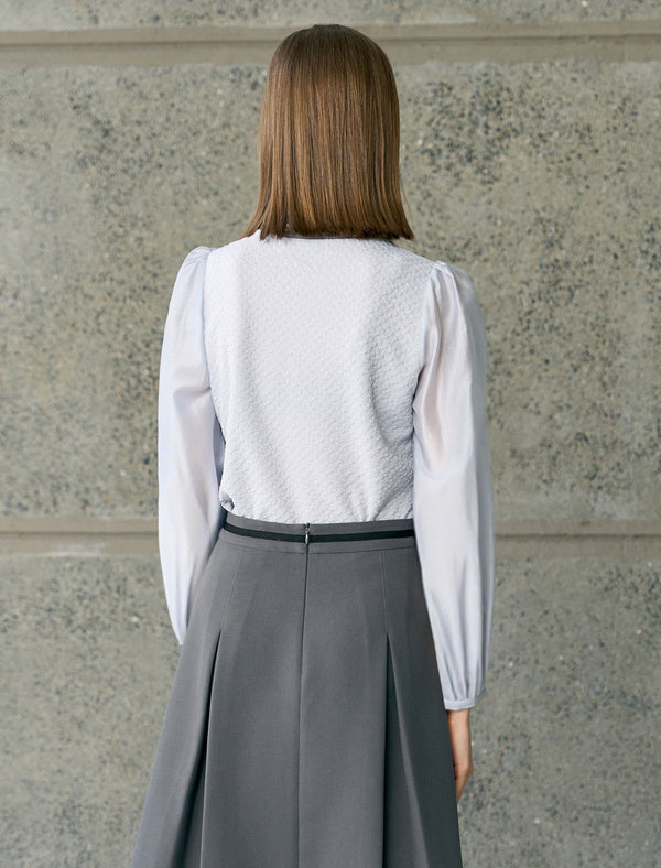 Embellished Collar Long Puff Sleeve Blouse