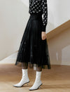 Black Bow Beaded Tulle Pleated Midi Skirt