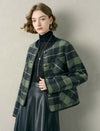 Green Plaid Wool-Blend Leather Trim Jacket