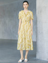 Golden Paisley Print Ruffled Tiered Midi Dress