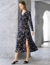 Floral Print V-Neck Ruched Waist Midi Dress