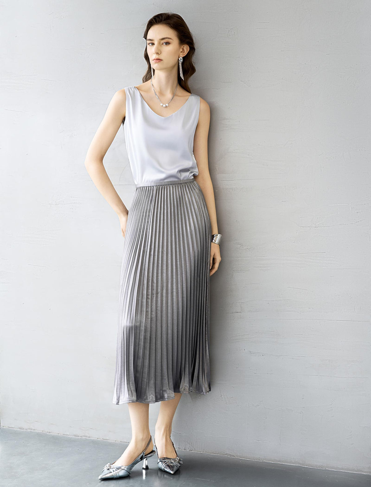 Light Grey Satin V-Neck Camisole