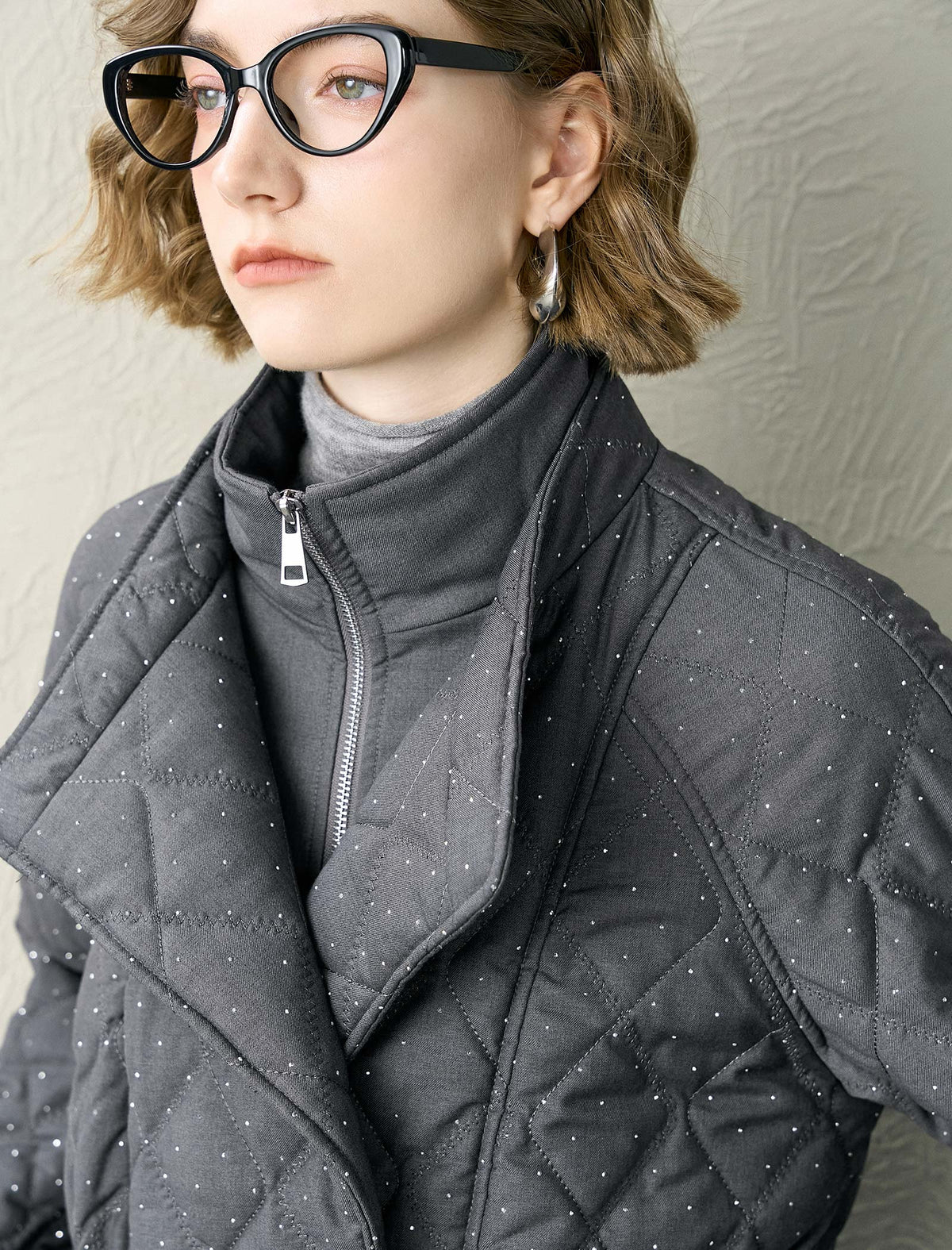 Quilted Polka Dot Padded Coat