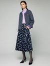 Wool Blend Contrast-Trim Crewneck Cropped Jacket with Brooch