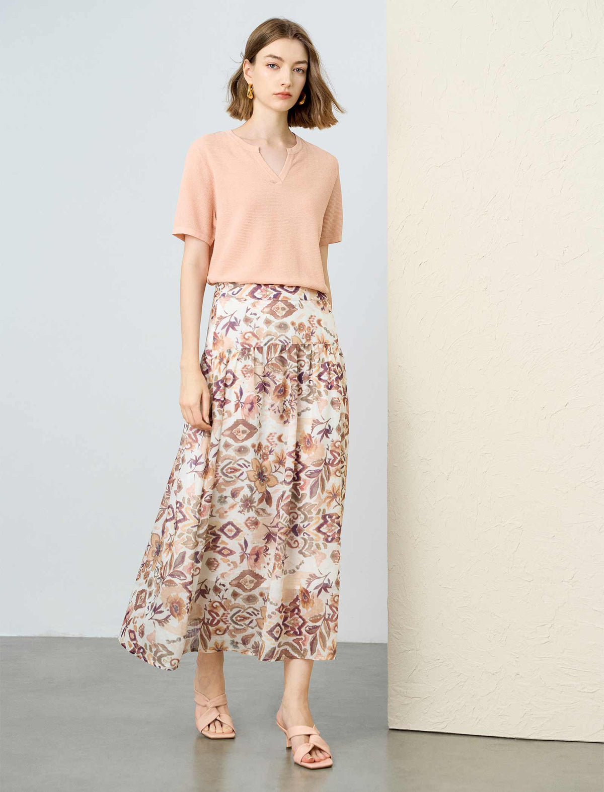 Boho Floral Print Tiered Midi Skirt