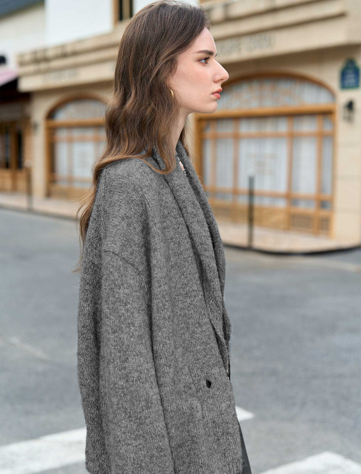 Heathered Gray Shawl Collar Button-Up Knit Cardigan