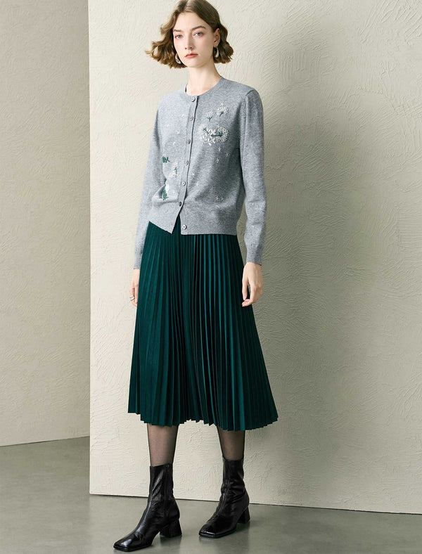 Embroidered Wool-Blend Cardigan