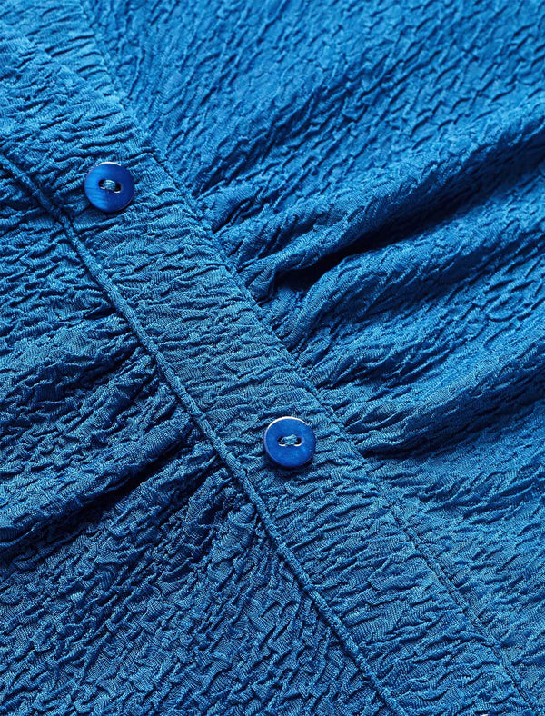 Vintage Pleated Button Textured Detail Polo Shirt