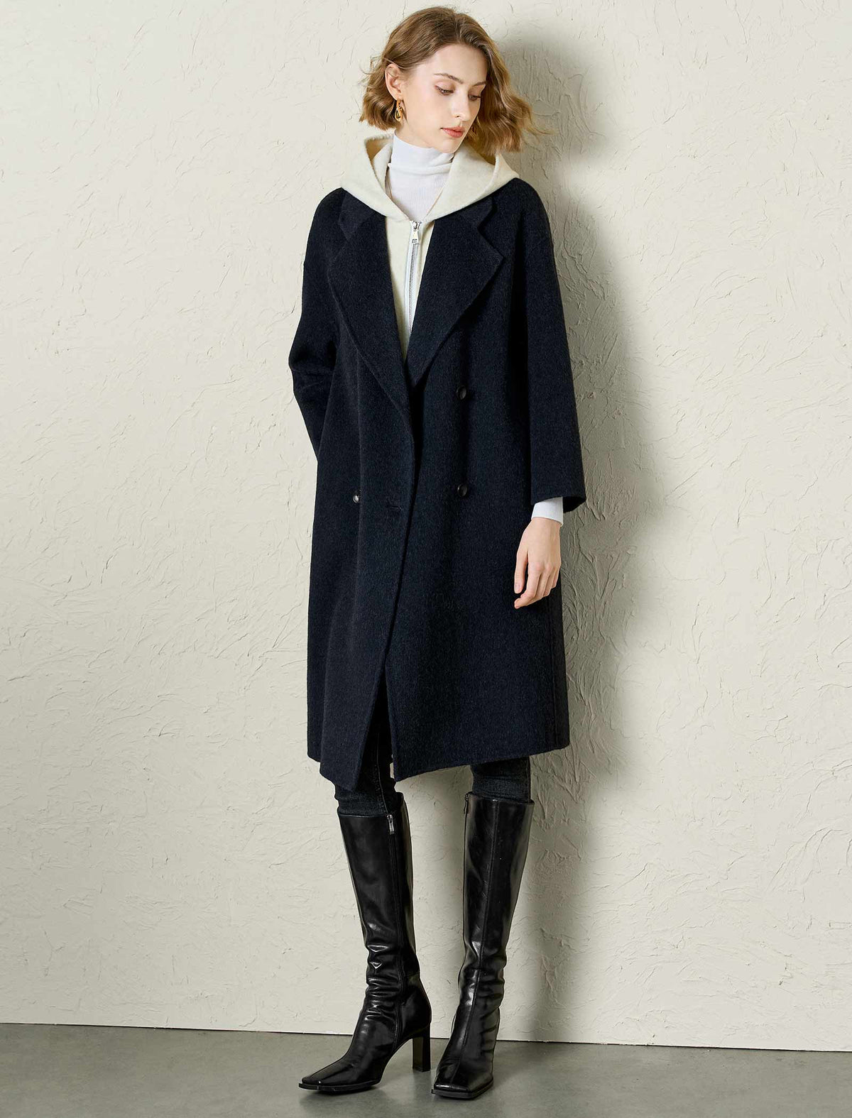 100% Australian Superfine Wool Double-Breasted Lapel Coat