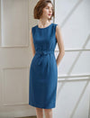 Solid Color Self-Belt Sleeveless Dress