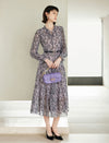 Vintage Floral Print Ruffle Detail Midi Dress