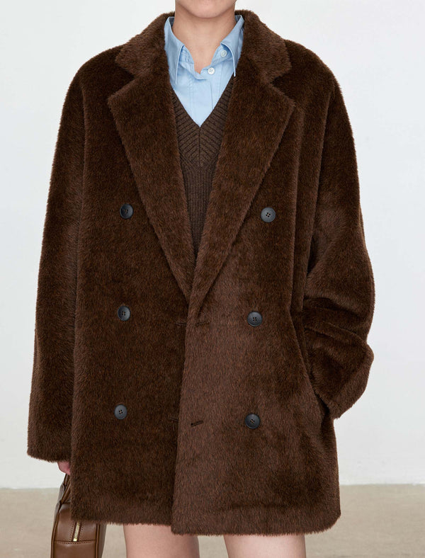 100% Alpaca Double-Breasted Wool Coat