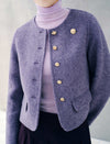 Wool Blend Round Neck Metal Button Cropped Jacket
