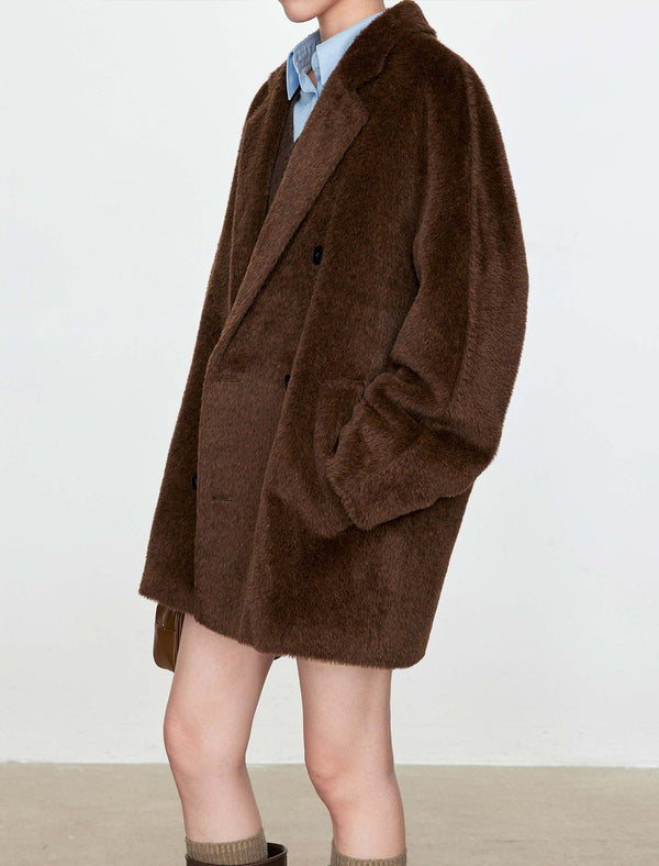 100% Alpaca Double-Breasted Wool Coat