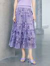 Purple Paisley Print Tiered Midi Skirt