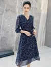 Floral Print V-Neck Long Sleeve Midi Dress