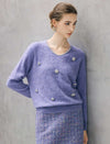 Wool and Mulberry Silk Blend Beaded V-Neck Sweater