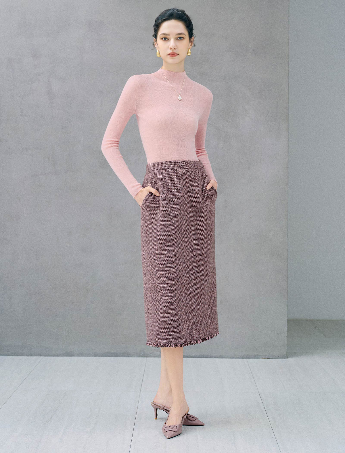 Mock Neck Ribbed Long Sleeve Knit Top