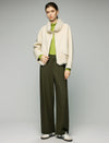 Wool Blend Contrast-Panel Stand-Collar Zip-Front Cropped Jacket