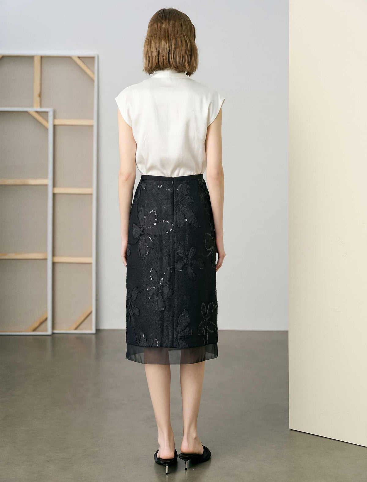 Acetate Satin V-Neck Cap Sleeve Blouse