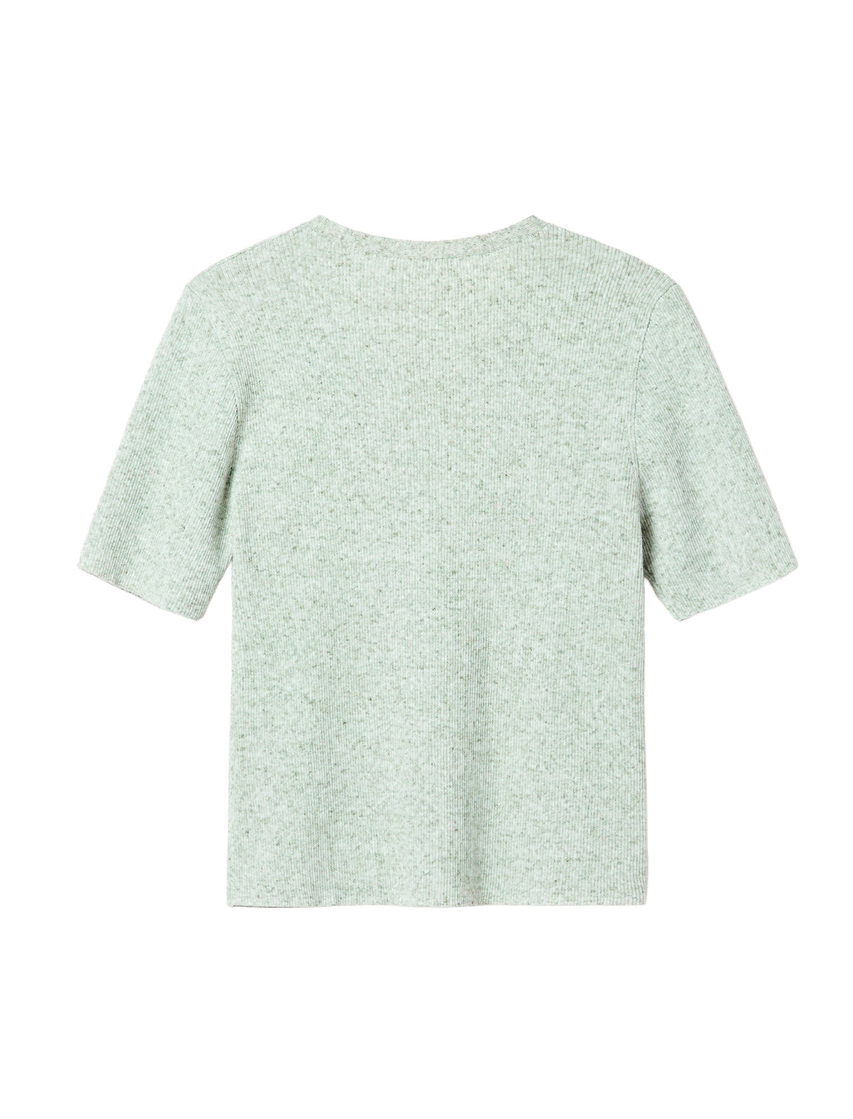 Pearl‑Button Ribbed Knit Short‑Sleeve Top