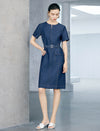 Belted Short Sleeve Denim Sheath Mini Dress