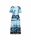 Blue Tie-Dye Print Chiffon Midi Dress