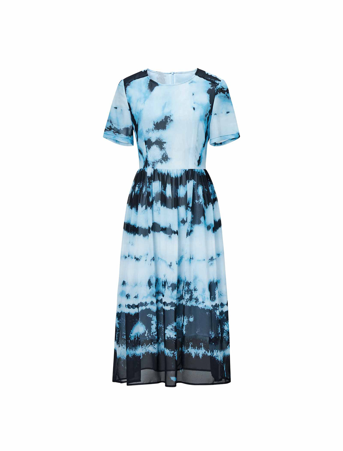Blue Tie-Dye Print Chiffon Midi Dress