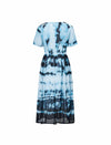 Blue Tie-Dye Print Chiffon Midi Dress