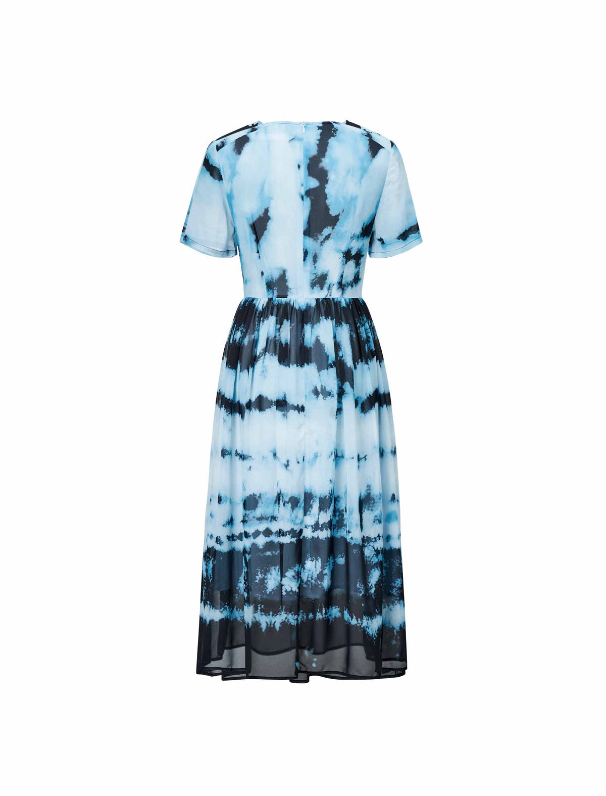 Blue Tie-Dye Print Chiffon Midi Dress