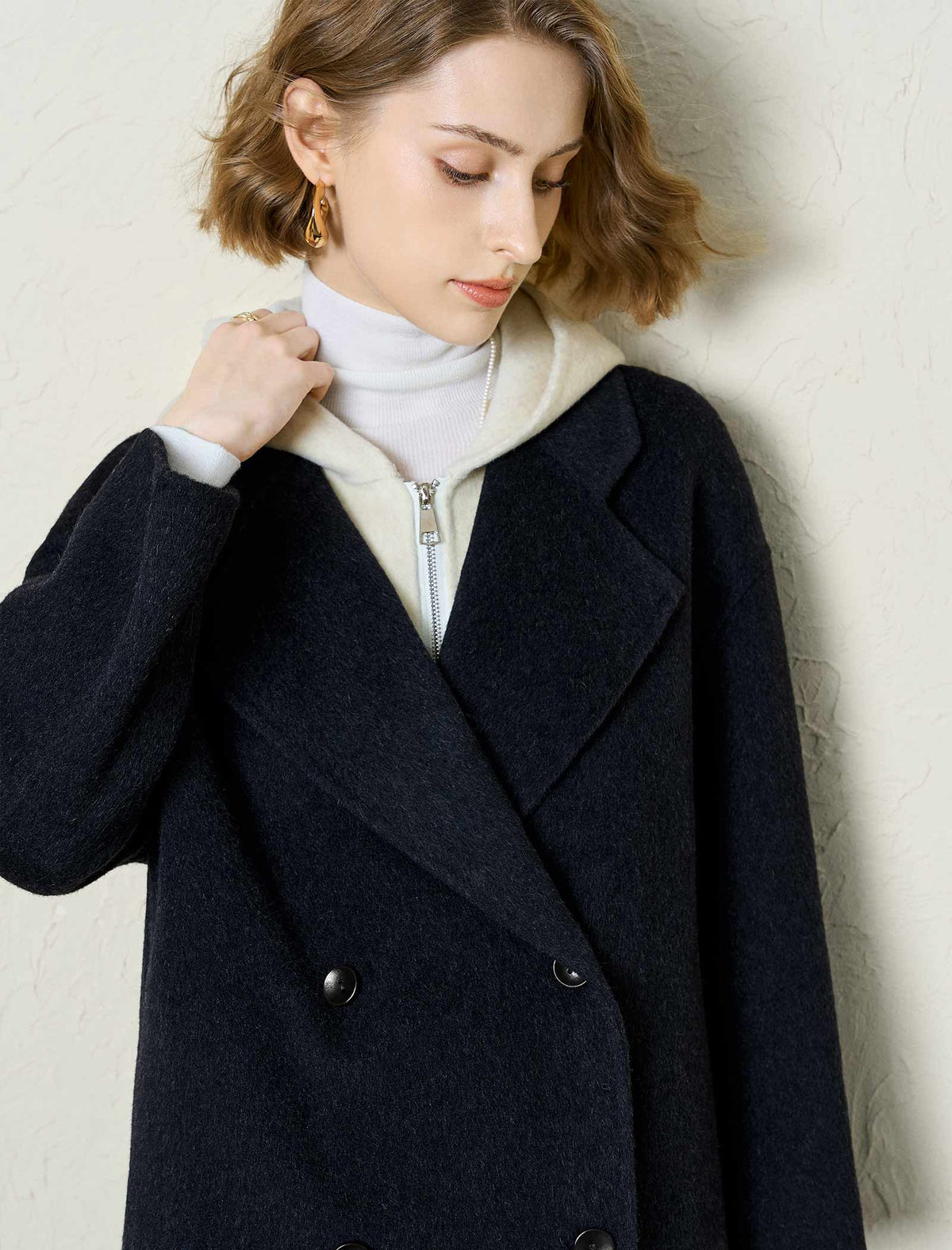 100% Australian Superfine Wool Double-Breasted Lapel Coat