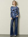 Blue Abstract Print Twist Front Long-Sleeve Top