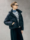 Hooded Drawstring Snap-Front Pocket Cropped Puffer Jacket