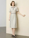 Ivory Polka Dot Contrast Trim Midi Shirt Dress