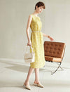 Yellow Geometric Print Sleeveless Midi Dress