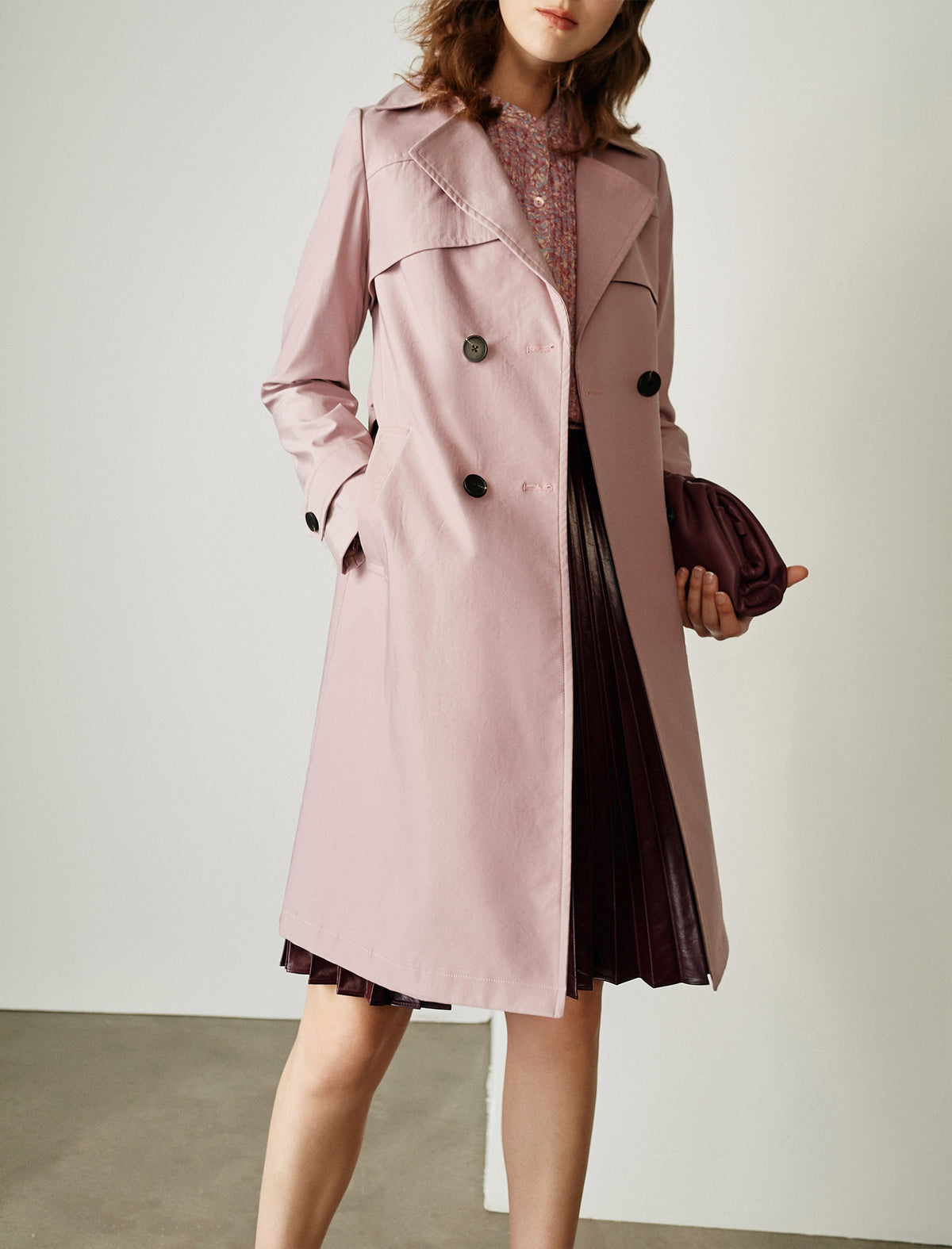 Long Sleeve Double-Breasted Belted A-Line Trench Coat