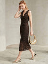 Brown Lace Sleeveless Midi Dress