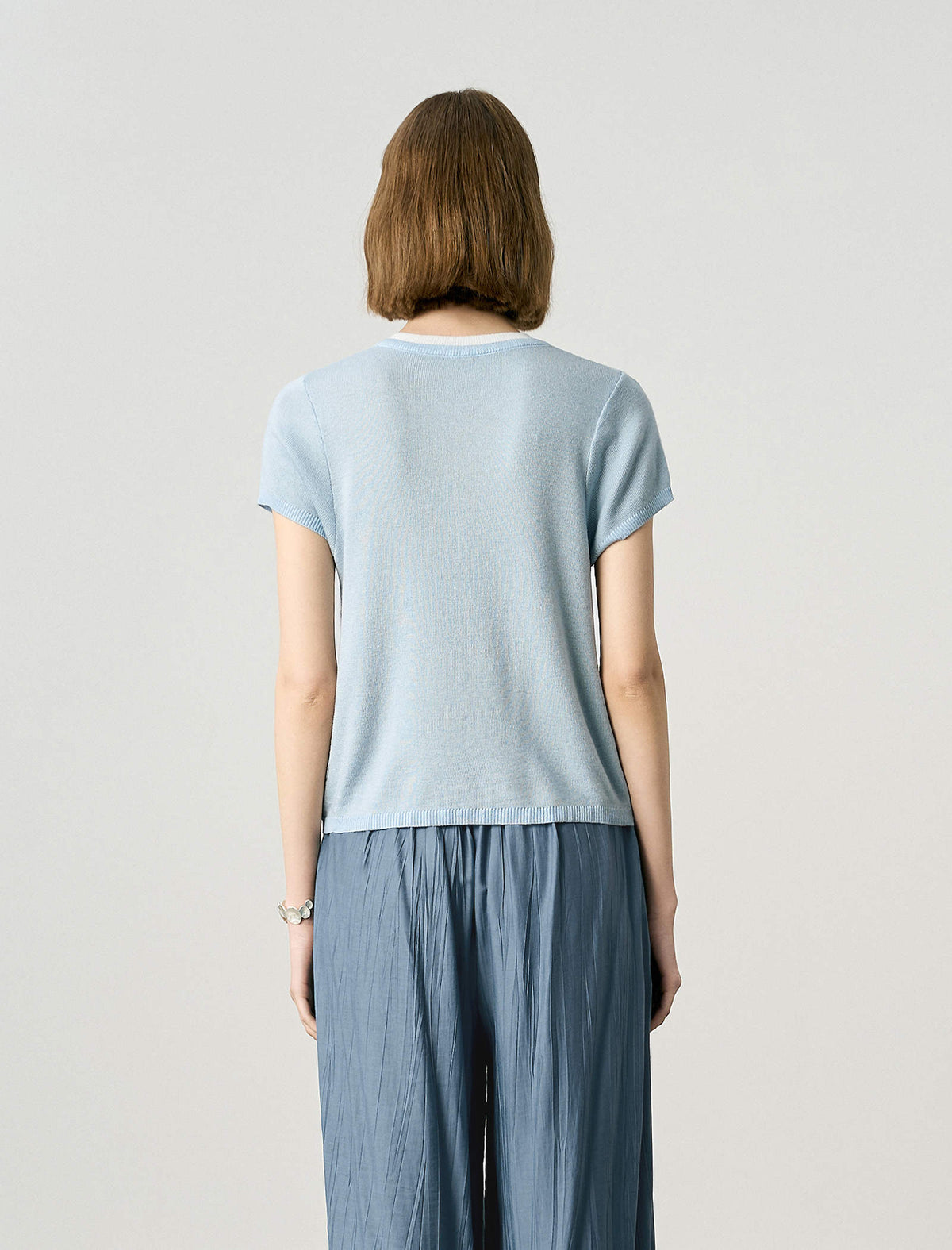Light Blue Henley Knit Top