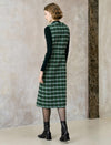 Green Plaid Tweed Sleeveless Midi Dress