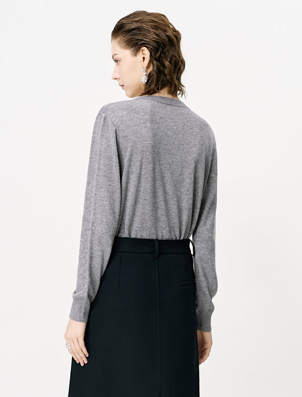 Gray Embroidered Loose Knit Cardigan