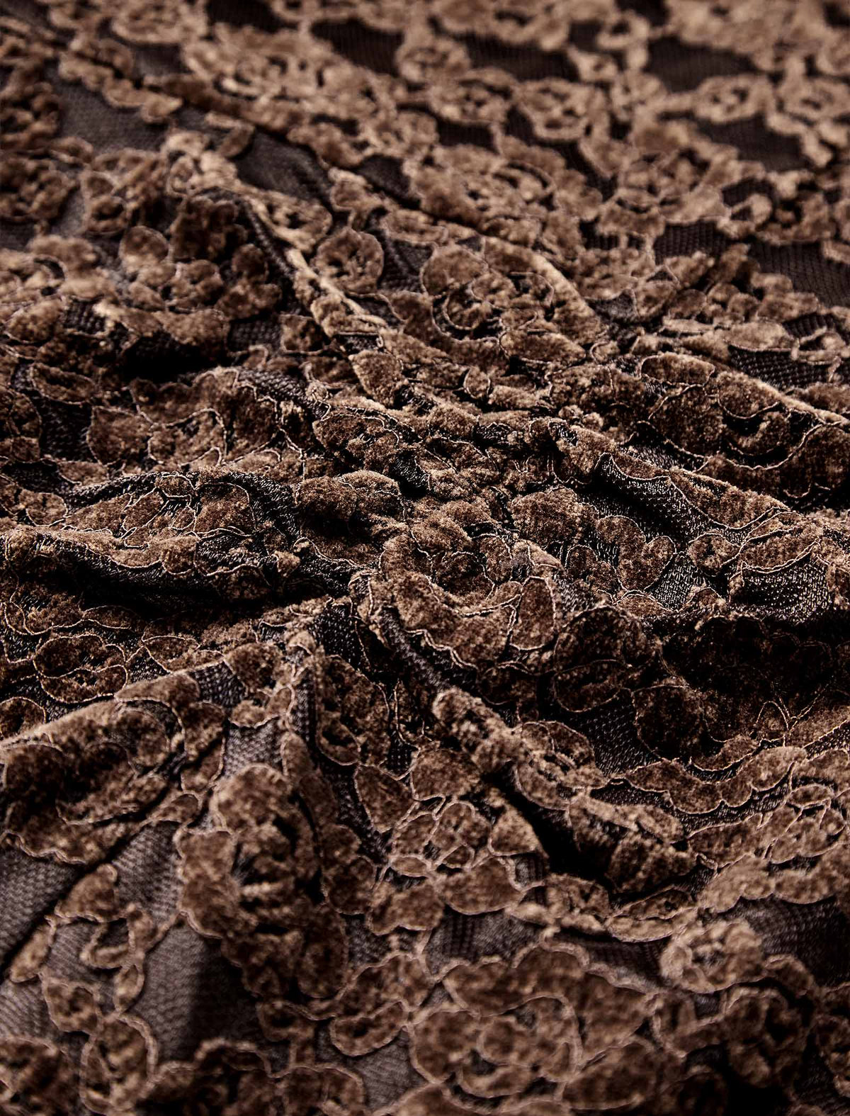 Brown Lace Long Sleeve Midi Dress
