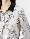 Abstract Line Art Contrast Collar Blouse