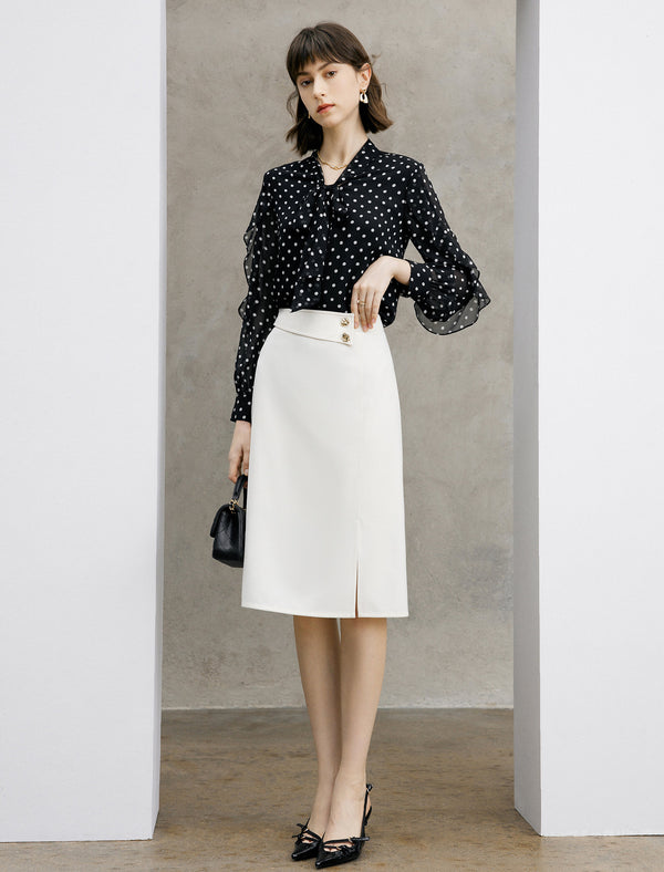 Polka Dots Bow Tie Ruffle Sleeve Blouse